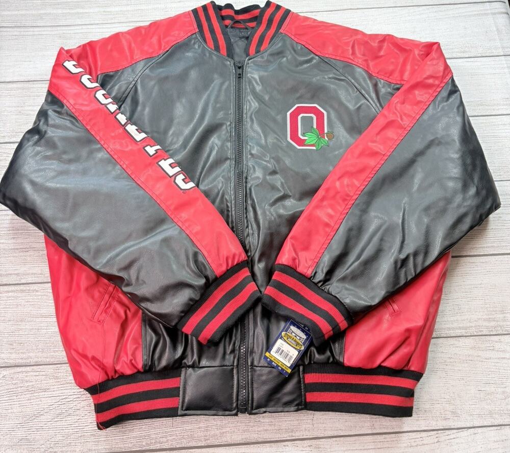 Ohio State Buckeyes Mens Vintage Steve & Barry Faux Leather Bomber Jacket Size M